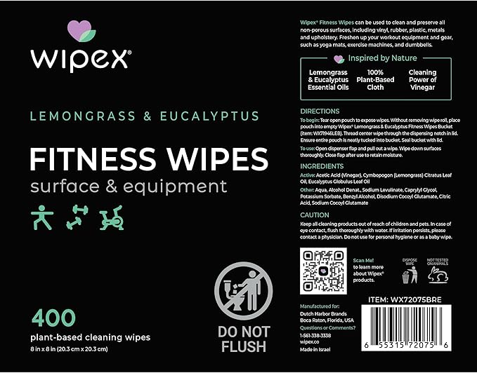 Wipex Gym Cleaning Wipes Bundle – EWG Verified - Get 800 Wipes with (1) Lemongrass & Eucalyptus Bucket & (1) Refill Roll, Plant-Based Fitness Equipment Cloth, Clean Surfaces & Mats