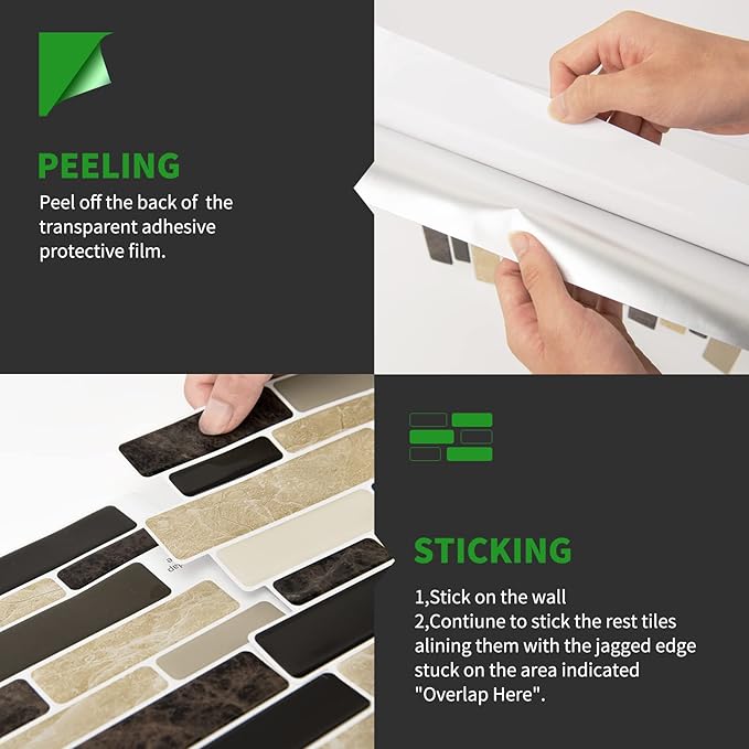 LONGKING 10-Sheet Brown Peel and Stick Backsplash Tile for Kitchen, Vinyl Stick on Tile Stickers for Wall, Kitchen, Bathroom, Counter Top