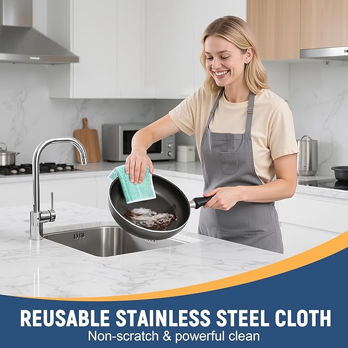 Double Side Non Scratch Wire Dishcloth 45pcs-Multipurpose Wire Dishwashing Rags Wire Mesh Cleaning Cloth,Kitchen Towels and Dishcloths Sets Microfiber Cloth for Cleaning Pans Sinks & Cookware