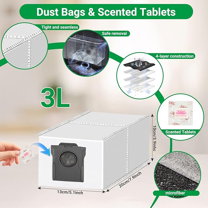Replacement Kit for Dreame L10s Ultra Gen 2/L10s Pro Ultra Heat/X30 Ultra/D30 Ultra & Mova E30 Ultra, 2 Main Brushes, 4 Filters, 6 Mop Pads & Dust Bags & Scented Tablets & Side Brushes ASIN B0F