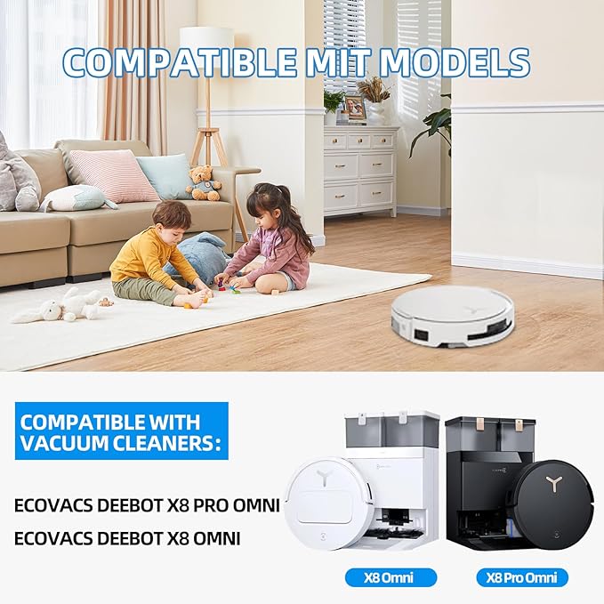 21 Pack Accessories Kit for ECOVACS DEEBOT X8 PRO OMNI / X8 OMNI Robot Vacuum, Replacement Parts 2 Anti Tangle Main Brush 2 Roller Mop 6 Dust Bags 6 Sidebrush 4 Filter 1 Cleaning Brush