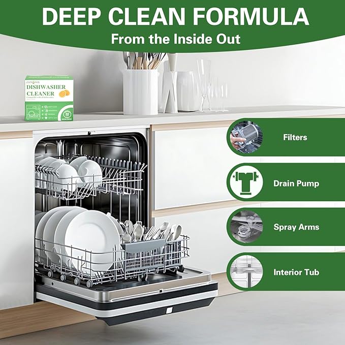 6-Pack Dishwasher Detergent, Deep Cleaning Dishwasher Formula Tablets, Dishwasher Safe, Removes Limescale, Odors, Hard Water Residue, Suitable for All Dishwashers (Lemon Scent)
