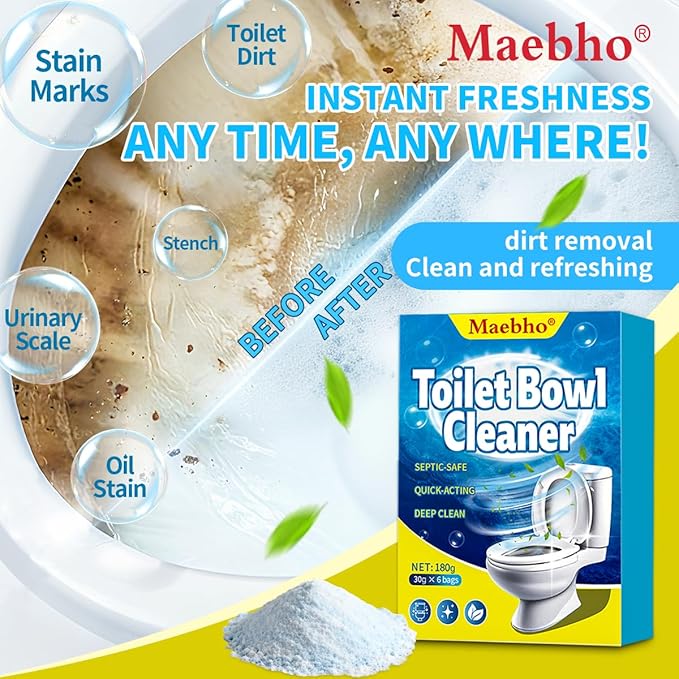 Toilet Cleaner Foam- Self Activating Cleaning Powder, Septic-Safe Powerful Foaming Toilets Bowls Cleaner, Deep Cleaning (6 Bags Each 30g)