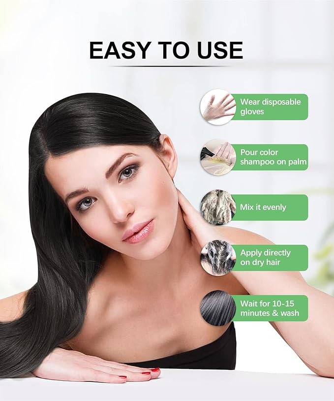 Herbishh Hair Color Shampoo for Gray Hair Black 400 ML + Hair Color Stain Remover Wipes + Travel Pack With 5 Wipes