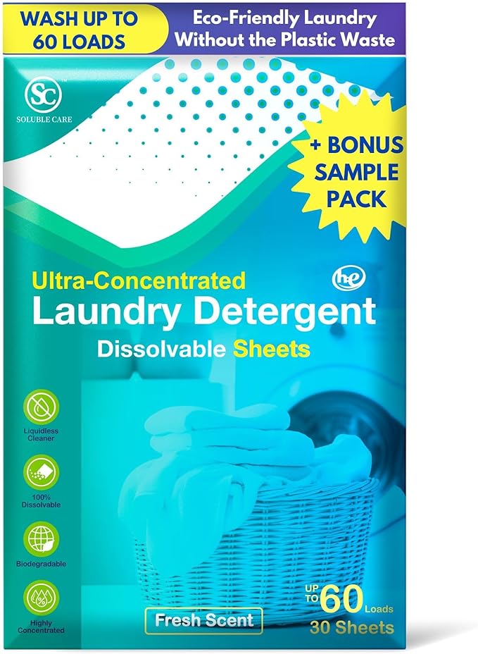 180 loads Laundry Sheets (Ultra-Concentrated, Earth Friendly, Liquid-Free Solution) + Sample Pack (Laundry, Foaming Hand Soap, Toilet & Floor Cleaner Dissolvable Sheets)