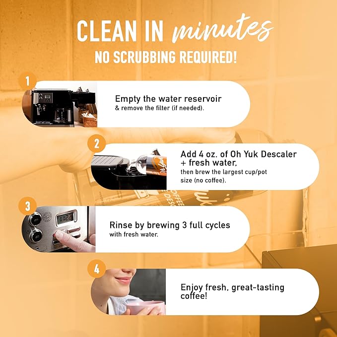 Oh Yuk Coffee Machine Descaler - Cleaning and Descaling Solution Universally Compatible for All Brands and Machine Types: Breville, Delonghi, Nespresso, Keurig - 16 oz (1)