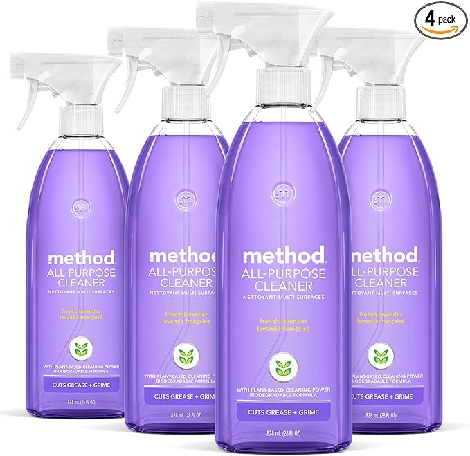 Method All-Purpose Cleaner Spray, French Lavender, Perfect for Most Counters, Tiles and More, 28 Fl Oz, (Pack of 4)
