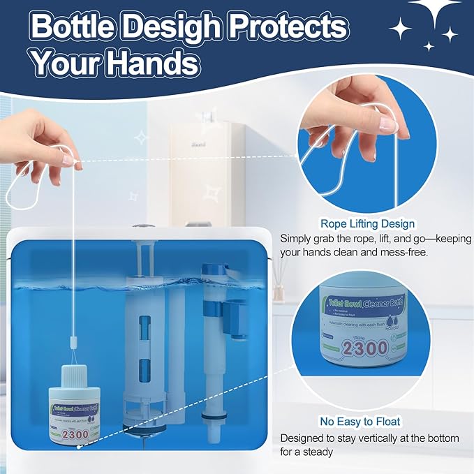 Toilet Bowl Cleaner, Automatic Long-Lasting Blue Toilet Cleaner Bottle, Septic Safe Toilet Bowl Tablets in Bottles, Fresh Bathroom & Deodorize, 6 Pack, 2300 Flushes Each