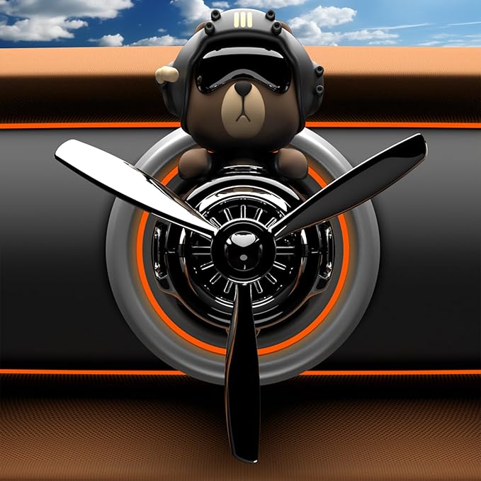 2Pcs Car Air Fresheners, Cute Bear Pilot Automotive Air Outlet Creative Car Perfume Diffuser, Automotive Accessories Air Vent Decoration with 8 Fragrant Tablets (Black 1+Red 1)