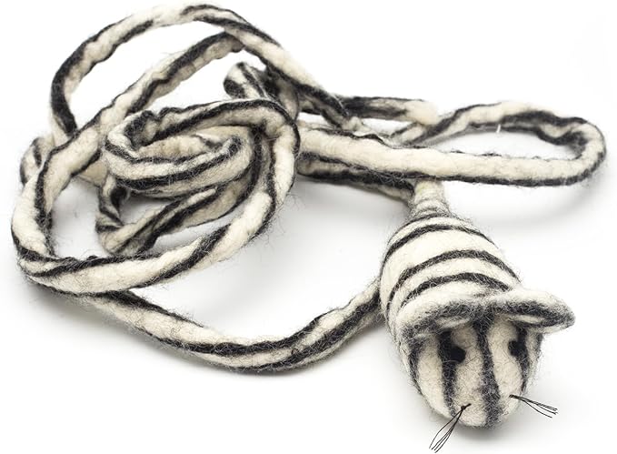Glaciart One Felt Mouse Cat Toy – Soft Fuzzy Enrichment 100% Natural Wool - Interactive Catnip Play Cat Toy Set - Safe for Pets, Non-AZO Colored Dyes - 100” Long