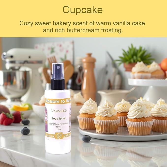 Blossom to Bath Cupcake Body Spray (4 Ounce) - Natural Fragrance - Energizes Skin with a Rich Vanilla Scent