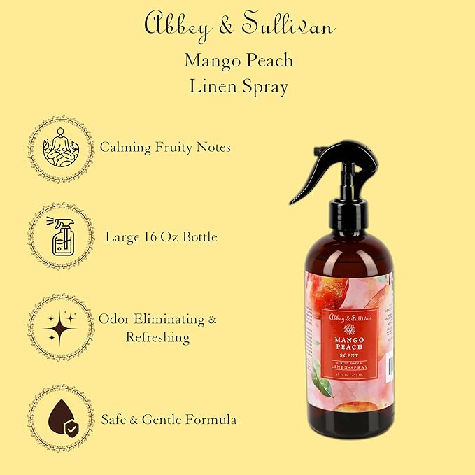 Abbey & Sullivan Linen Spray, Mango Peach, Fabric Freshener and Fragrance Room Spray, Pack of 2, 16 oz
