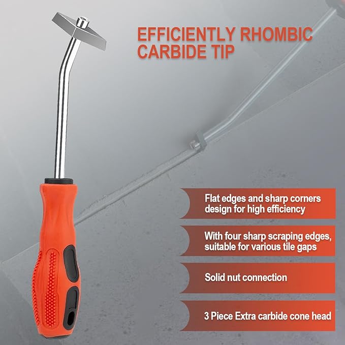 Grout Removal Tool, Angled Design Tile Joint Cleaning Tool, Grout Remover Cone with 3 Pieces Extra Carbide Tip, for Floor Tile Gaps or Corners Cleaning