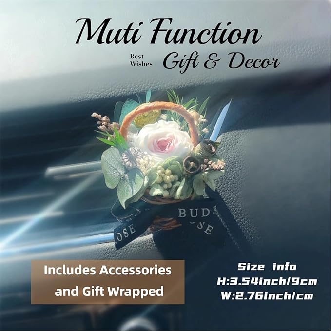 Car Air Freshener Basket with Air Vent Clip, Cute Car Accessories for Women - Mini Car Vent Flowers Rose, Car Interior Decorations for Birthday, Home & Office Decor