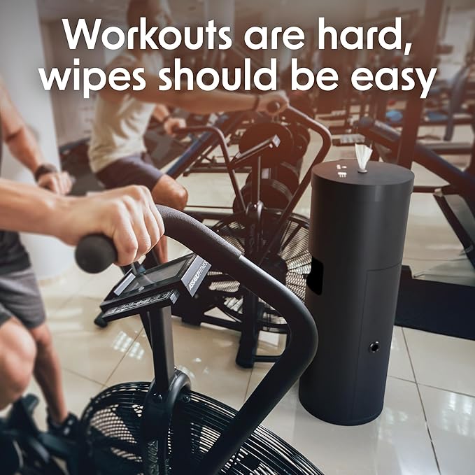 Wipex Wipe Dispenser Refill Bundle - 2800 Count Large 8x12 Gym Wipes for Equipment, Lemongrass & Eucalyptus Scent with Black Stainless Steel Floor Dispenser & Trashcan, Ideal for Fitness Centers