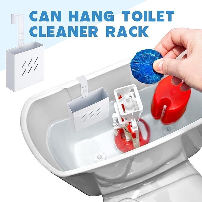 Honeydak 1 Pcs Large Size 4.33 x 4.33 x 1.38 Inch Stainless Steel Toilet Tank Cleaning Tablet Holder with Adjustable Hook to Hang Toilet Cleaner Box (White)