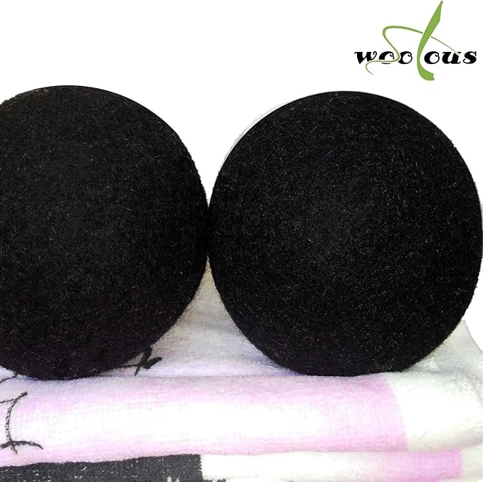 Woolous Black Dryer Balls, Natural Reusable New Zealand Eco Sheep Handmade XL Organic Wool Laundry Dryer Balls(XL,6pack)