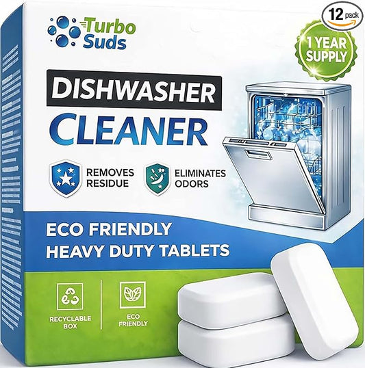 Dishwasher Cleaner and Deodorizer XL Tablets – Heavy-Duty Descaler & Odor Remover for Hard Water, Removes Spots & Residue, Enhance Drying & Shine, 12 Pack (1 Year Supply)