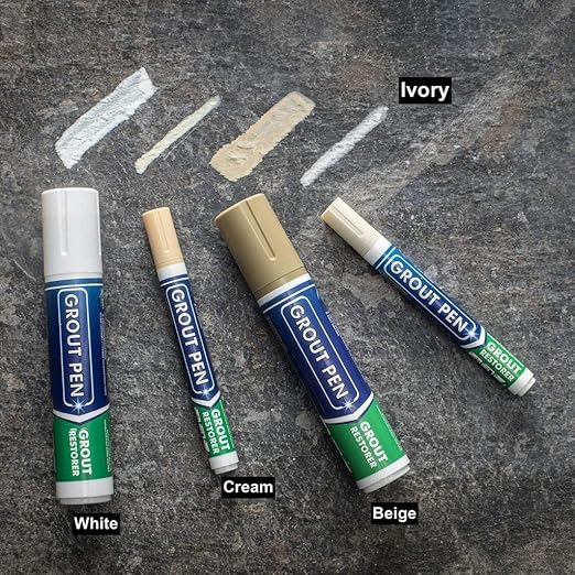Grout Pen Tile Paint Marker: 2 Pack Ivory with 5 Pack Replacement Tips (Narrow, 5mm) - Waterproof Grout Colorant and Sealer Pen to Renew, Repair, and Refresh Tile Grout - Cleaner Coating Stain Pens