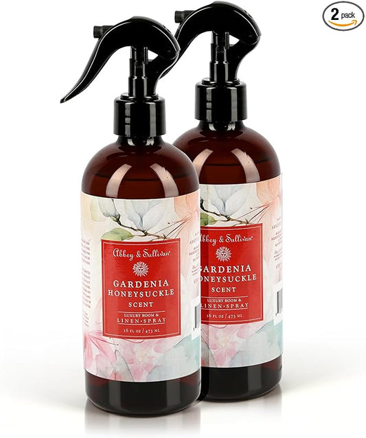 Abbey & Sullivan Linen Spray, Gardenia Honeysuckle, Fabric Freshener and Fragrance Room Spray, Pack of 2, 16 oz