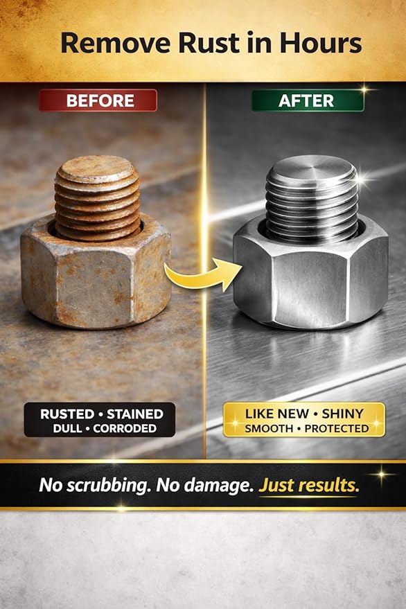 Heavy-Duty Rust Stain Remover for Industrial Use on Stainless Steel, Cleaner and Rust Remover Gel Needs No Scrubbing, Simply Apply and Rinse - 1L