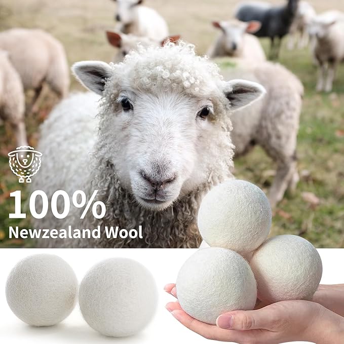 Organic Wool Dryer Balls, Wool Balls for Dryer, Laundry Balls for Dryer Reusable 6P Reducing Clothing Wrinkles,Saving Drying Time and Fabric Fluffier 100% New Zealand Wool Lint Balls (18p White)