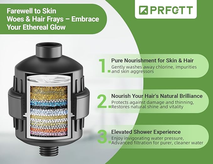 25-Stage Shower Filter prevents scale buildup,Revitalize Hair Skin Nails with Purifying Water, softener hard water,99% Lead Chlorine, Fluoride Removed,High Output Fan Technology,Matte Black