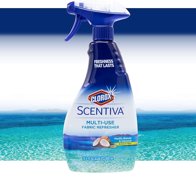 Clorox Scentiva Fabric Refresher Spray for Household Home Fabrics, Odor Refreshing Spray for Upholstery, Curtains, Bedding and Carpets, Pacific Breeze Coconut Scent, 16.9 Fl Oz - 2 Pack