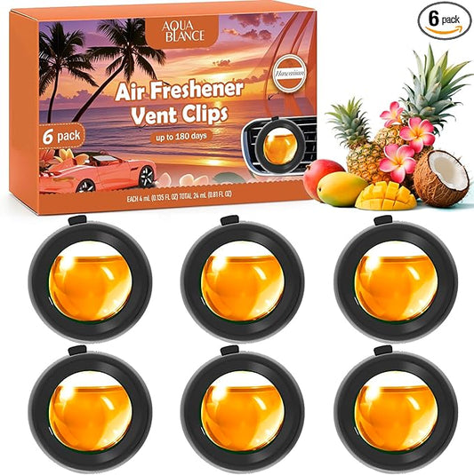 Car Air Freshener Vent Clips, Hawaiian Scent, 6 Pack, Long Lasting Scent Up to 180 Days