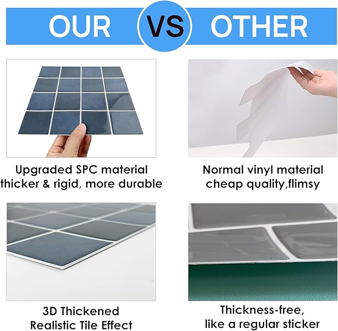 Peel and Stick Backsplash, New Upgrade Design 9" x9"Square Marble Tiles,3D Adhesive Premium Mosaic Tiles, Peel and Stick Tiles for Kitchen,Bathroom, Wall Tile（10-Sheet）