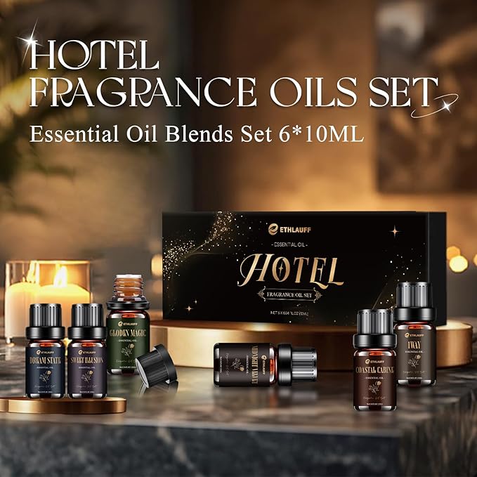 Hotel Diffuser Oils, Hotel Collection Diffuser Oil, Luxury Essential Oil for Diffuser, Soap & Candle Making Scents - 1 Way, Dream State, Coastal Cabine, Gloden Magic