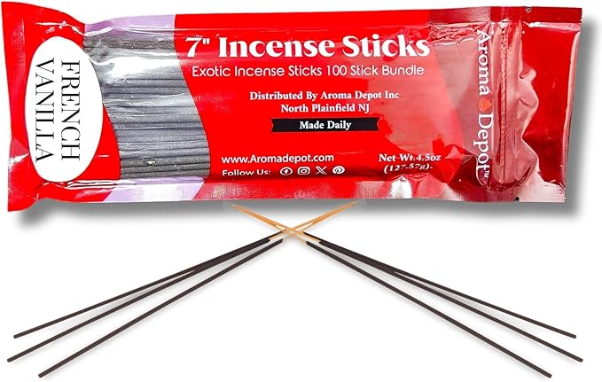 Aroma Depot French Vanilla Incense Sticks, 85 Count, 7 Inch, Burns 35-45 Mins Each