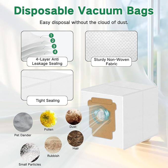 Replacement Parts for iRobot Roomba Plus 405 (G181/G185) Combo, Plus 505/507 Combo Robot Vacuum Cleaner Accessories, 2 Roller Brushes, 3 Filters, 4 Mop Pads, 6 Side Brushes, 6 Vacuum Bags