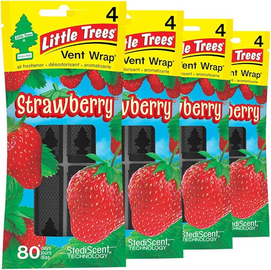 LITTLE TREES Car Air Freshener | Vent Wrap Provides Long Lasting Scent, Invisibly Fresh | 16 Air Fresheners | Strawberry