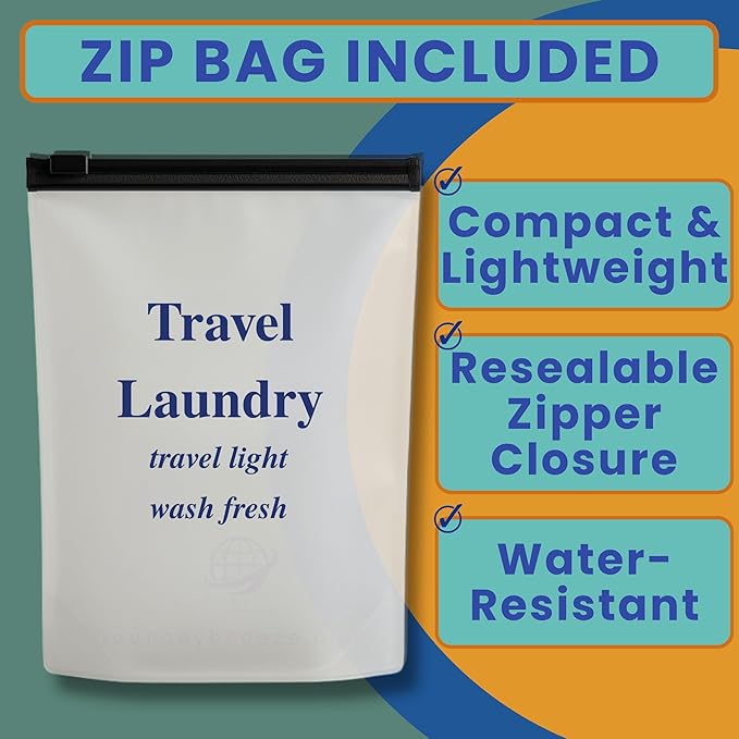 Travel Laundry Detergent Sheets 50 Pack – Compact Travel Detergent for Sink Washing, Lightweight Laundry Detergent Strips for Clothes on Trips, Hotels & Cruises