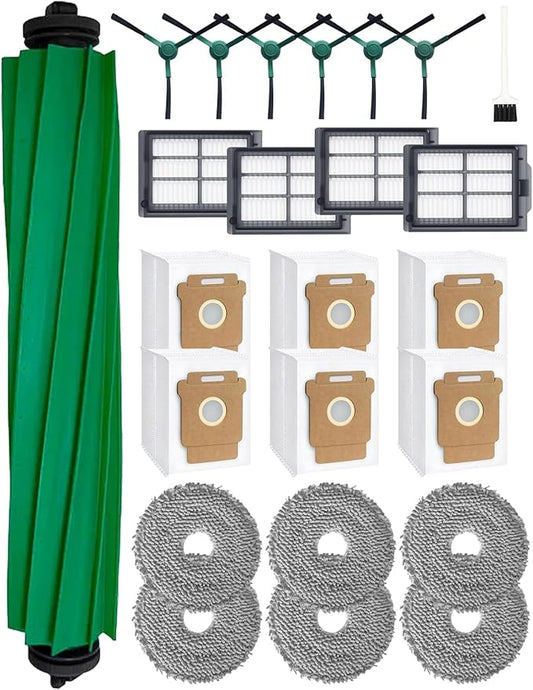Replacement Parts for iRobot Roomba Plus 405/505/507 Combo Robot : 1 Main Brush, 6 Side Brushes, 4 HEPA Filters, 6 Dust Bags, 6 Mop Pads, 1 Cleaning Brush，Accessories for roomba-24 Pcs