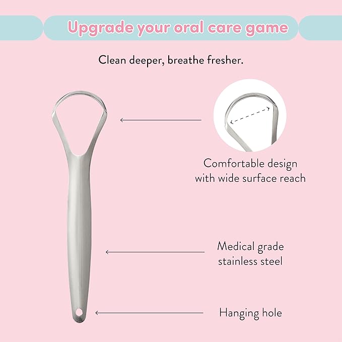 Éclat Stainless Steel Tongue Scraper with Travel Case, Tongue Cleaner for Fresh Breath & Oral Hygiene, Flexible, Durable, Easy-to-Use, Non-Irritating for Oral Care (Combo (U + Looped))