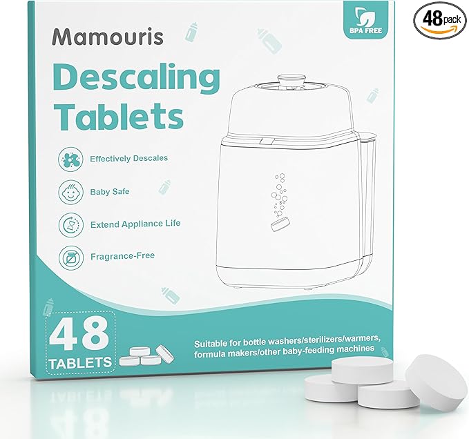 Baby Descaling Tablets: Ideal for BabyBrezza, Momcozy Baby Bottle Washer and ALL BRANDS of Baby Feeding Appliances, 48 Count Remove Milk & Limescale