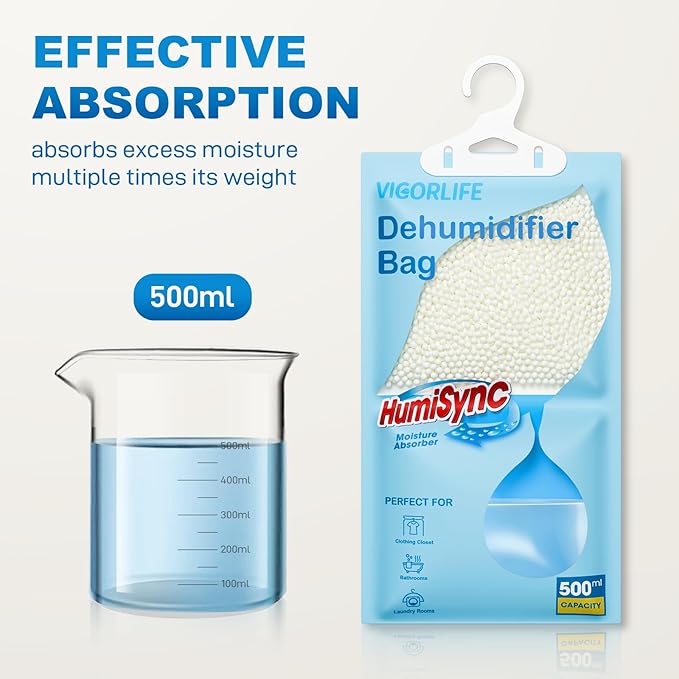 Moisture Absorbers, Hanging Closet Dehumidifier Bags 9.8 OZ, Portable Dehumidifiers for Wardrobes, Bathrooms & Bedrooms, Humidity Packs Attract Excess Moisture, Desiccant 10 Pack (Blue)