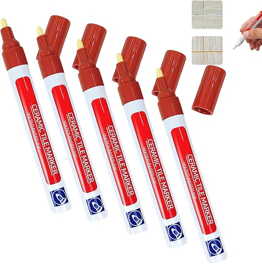 Waterproof Floor Ceramic Tile Marker,Grout Pen White Tile Paint Marker,No Faded for Home Ceramic Tile Marker Off-White,Restore Grout Lines Paint in Bathrooms & Kitchens (Brown*5pcs)