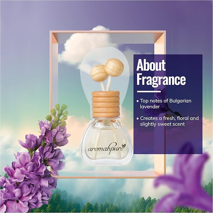 Premium Car Perfume Vent Clip |14 ML |Lavender Fragrance Car Air Freshener |Natural Essential Fragrance Oils in Glass Bottle with Wooden Reed Sticks|Long Lasting upto 30 days