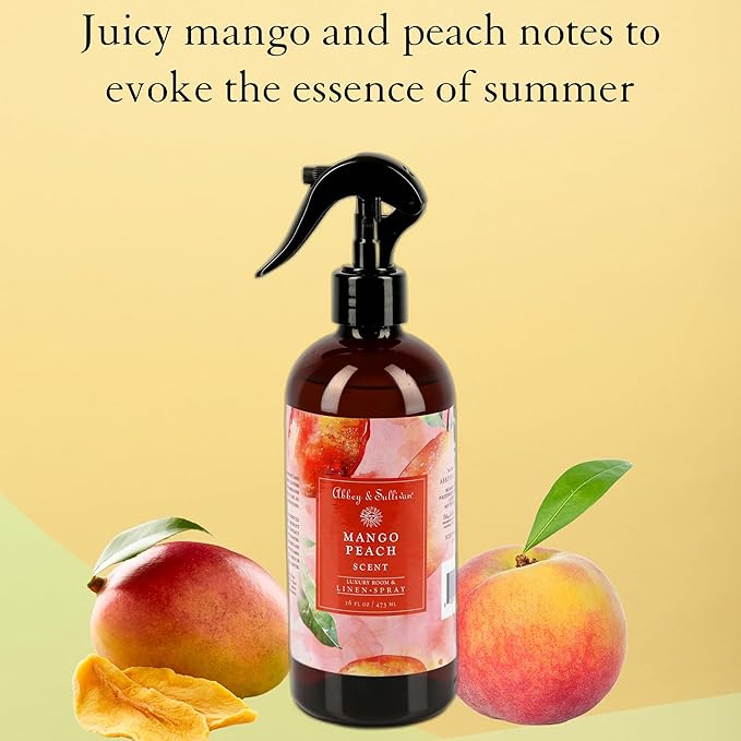Abbey & Sullivan Linen Spray, Mango Peach, Fabric Freshener and Fragrance Room Spray, Pack of 2, 16 oz