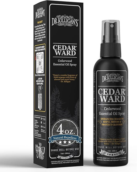 Dr. Killigan?셲 CedarWard Spray - 4 fl. oz. - Natural Cedar Oil Formula Restores Scent to Cedarwood Accessories, Closets, Drawers, Trunks, Chests, Pest and Moth Repellent for Clothes