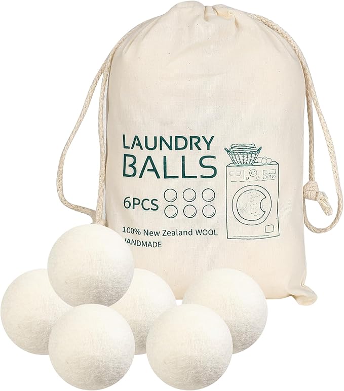 Wool Dryer Balls Reusable Laundry Dryer Balls Natural Fabric Softener Dryer Sheets Replacement for Reducing Clothing Static and Wrinkles, Set of 6PCS