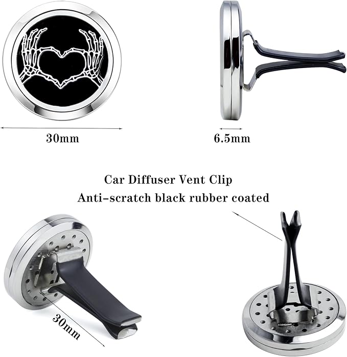 AZNECK Car Diffuser Vent Clips Aromatherapy Essential Oil Car Diffuser Vent Clip Air Freshener 10 Felt Pads Love Skull Hand Car Accessories for Women Gifts