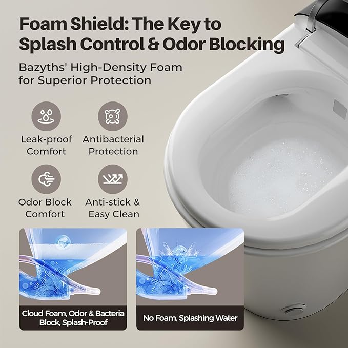 Smart Compact Toilet for Small Bathroom, 23" Depth Shallow Toilet with Foam Shield Auto Open/Close Lid, 12" Rough In, Built-in Tank, Heated Seat Foot Sensor Flush One-Piece (ZY695A Mini)