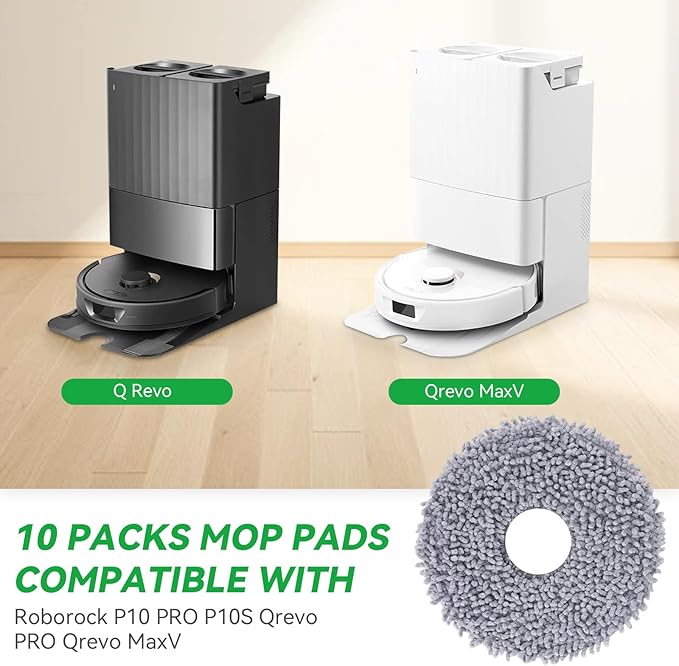 Microfiber Mop Pads for Roborock Q Revo/Qrevo S/Qrevo Pro/Qrevo Slim/Qrevo MaxV/Qrevo Master/Qrevo Plus/Qrevo Edge/Qrevo Curv/Saros Z70 Robot Vacuum Cleaner - Mop Head Replacement Accessories - 8Pcs