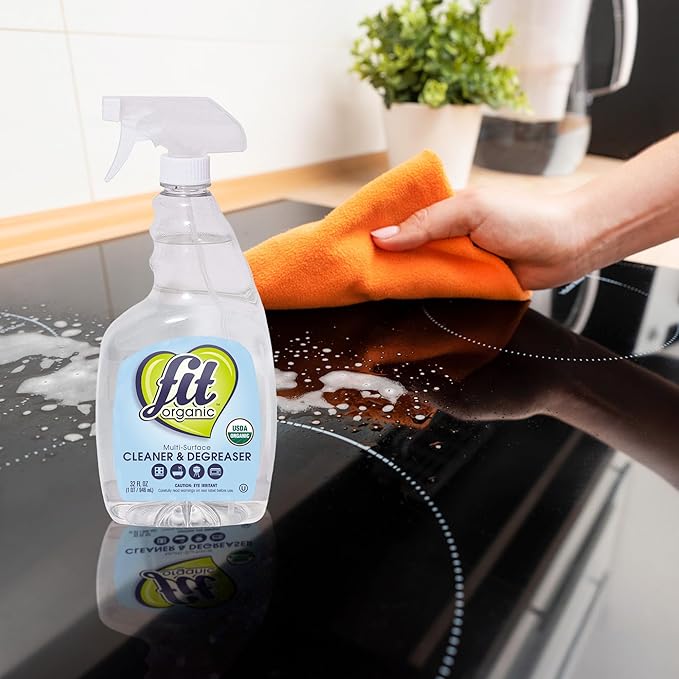 Fit Organic Multi-Surface Cleaner & Degreaser Spray – USDA Organic, Plant-Based, Biodegradable, Tough on Grease & Grime, Natural All-Purpose Spray for Kitchen, Bathroom, Oven & Toilet - (32oz)