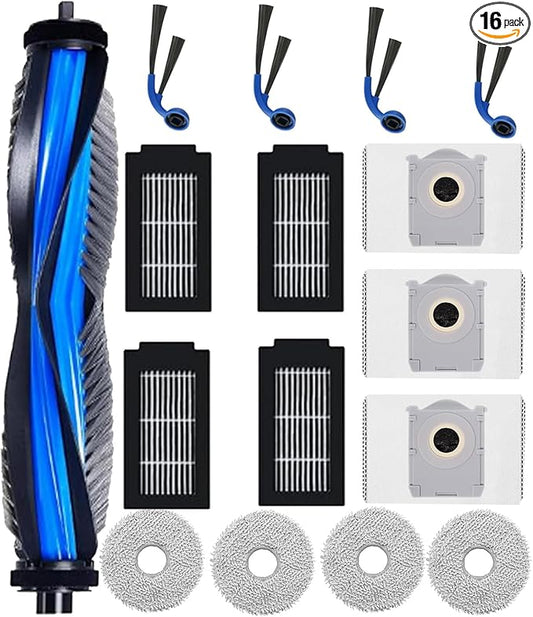 Replacement ECOVACS Accessories for DEEBOT T30C Omni / T30C Pro Omni Robot Vacuum：Parts 1 Main Brush 4 Side Brushes 4 HEPA Filters 3 Dust Bags 4 Mop Pads Spare Attachments