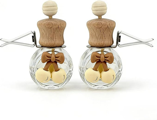 2 Pack Car Air Freshener Diffuser, Refillable Empty Glass Bottles with Vent Clip & Wooden Caps Drift Car Air Freshener for Essential Oils Long Lasting Car Fresheners-Car Accessories-A2